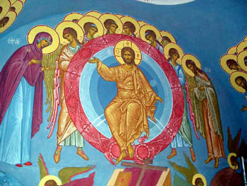Le Christ venant en gloire avec la Mère de Dieu, Saint Jean Baptiste, et les anges